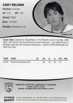 2006-07 Choice Cedar Rapids RoughRiders (USHL) #20 Casey Wellman Back