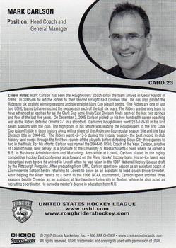 2006-07 Choice Cedar Rapids RoughRiders (USHL) #23 Mark Carlson Back