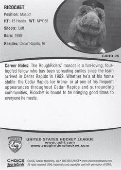 2006-07 Choice Cedar Rapids RoughRiders (USHL) #25 Ricochet Back