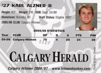 2006-07 Husky/Mohawk/Calgary Herald Calgary Hitmen (WHL) #NNO Karl Alzner Back