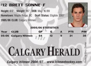 2006-07 Husky/Mohawk/Calgary Herald Calgary Hitmen (WHL) #NNO Brett Sonne Back
