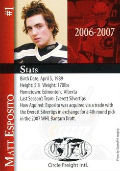 2006-07 Chilliwack Bruins (WHL) #NNO Matt Esposito Back