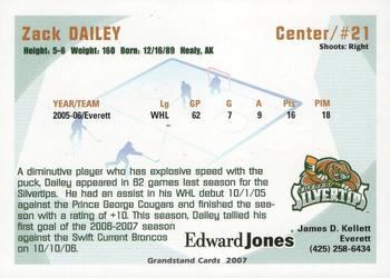 2006-07 Grandstand Everett Silvertips (WHL) #NNO Zack Dailey Back