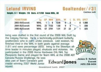 2006-07 Grandstand Everett Silvertips (WHL) #NNO Leland Irving Back