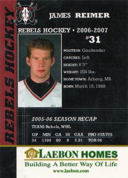 2006-07 Laebon Homes Red Deer Rebels (WHL) #NNO James Reimer Back
