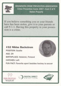 2007-08 Minnesota Wild Police #2 Niklas Backstrom Back