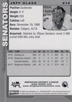 2007-08 Choice Binghamton Senators (AHL) #10 Jeff Glass Back