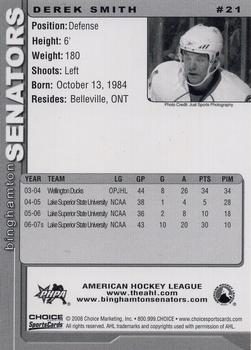 2007-08 Choice Binghamton Senators (AHL) #21 Derek Smith Back
