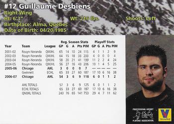 2007-08 Vienna Beef Chicago Wolves (AHL) #NNO Guillaume Desbiens Back