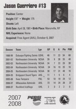 2007-08 Pepsi Milwaukee Admirals (AHL) #NNO Jason Guerriero Back