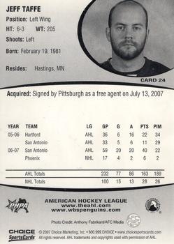 2007-08 Choice Wilkes-Barre/Scranton Penguins (AHL) #24 Jeff Taffe Back