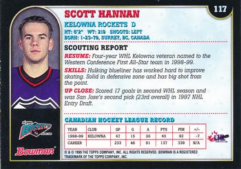 1999 Bowman CHL - OPC International #117 Scott Hannan Back