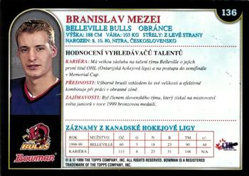 1999 Bowman CHL - OPC International #136 Branislav Mezei Back