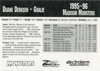 1995-96 Madison Monsters (CoHL) #NNO Duane Derksen Back