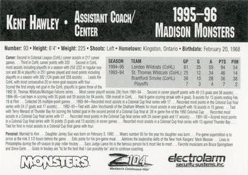 1995-96 Madison Monsters (CoHL) #NNO Kent Hawley Back
