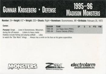 1995-96 Madison Monsters (CoHL) #NNO Gunnar Kroseberg Back