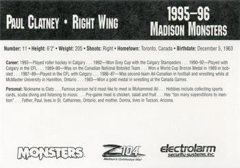 1995-96 Madison Monsters (CoHL) #NNO Paul Clatney Back