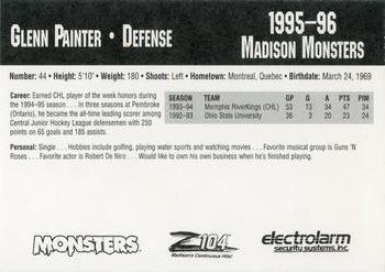 1995-96 Madison Monsters (CoHL) #NNO Glenn Painter Back