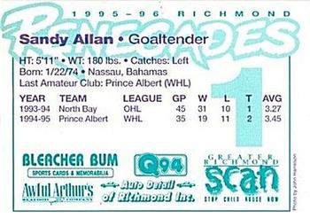 1995-96 Richmond Renegades (ECHL) #NNO Sandy Allan Back