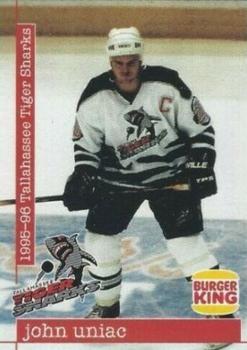 1995-96 Burger King Tallahassee Tiger Sharks (ECHL) #11 John Uniac Front