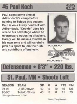 1995-96 Frito-Lay Toledo Storm (ECHL) #NNO Paul Koch Back