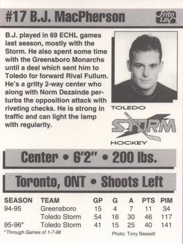 1995-96 Frito-Lay Toledo Storm (ECHL) #NNO B.J. MacPherson Back