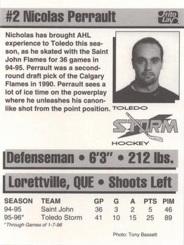 1995-96 Frito-Lay Toledo Storm (ECHL) #NNO Nicolas Perrault Back