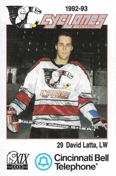 1992-93 Cincinnati Cyclones (IHL) #14 David Latta Front