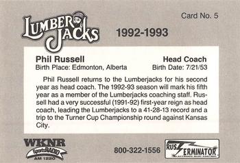 1992-93 Cleveland Lumberjacks (IHL) #5 Phil Russell Back
