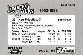 1992-93 Cleveland Lumberjacks (IHL) #21 Ken Priestlay Back
