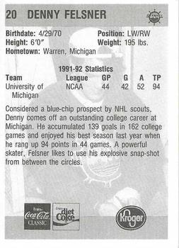 1992-93 Peoria Rivermen (IHL) #NNO Denny Felsner Back