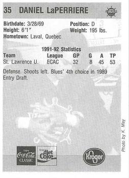 1992-93 Peoria Rivermen (IHL) #NNO Dan Laperriere Back