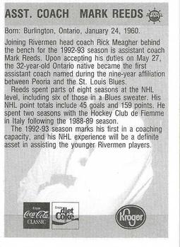 1992-93 Peoria Rivermen (IHL) #NNO Mark Reeds Back