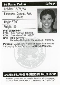 1992-93 Star Sports Cards Anaheim Bullfrogs (RHI) #NNO Darren Perkins Back