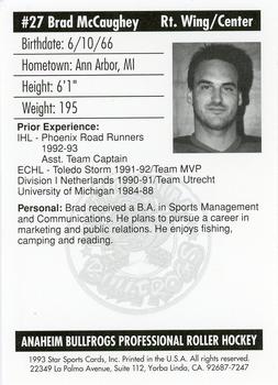 1992-93 Star Sports Cards Anaheim Bullfrogs (RHI) #NNO Brad McCaughey Back