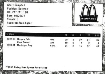 1994-95 Rising Star Muskegon Fury (CoHL) #5 Scott Campbell Back