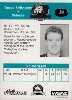 1994-95 Huntington Blizzard (ECHL) #18 Derek Schooley Back