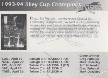 1994-95 Toledo Storm (ECHL) #NNO Riley Cup Champions Back