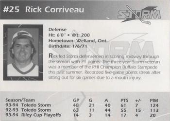 1994-95 Toledo Storm (ECHL) #NNO Rick Corriveau Back