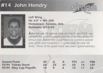 1994-95 Toledo Storm (ECHL) #NNO John Hendry Back