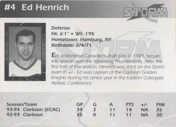 1994-95 Toledo Storm (ECHL) #NNO Ed Henrich Back