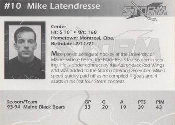 1994-95 Toledo Storm (ECHL) #NNO Mike Latendresse Back