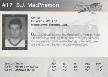 1994-95 Toledo Storm (ECHL) #NNO B.J. MacPherson Back