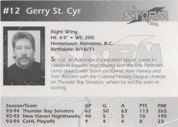 1994-95 Toledo Storm (ECHL) #NNO Gerry St. Cyr Back