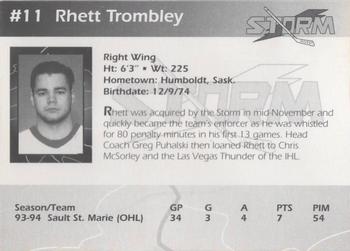 1994-95 Toledo Storm (ECHL) #NNO Rhett Trombley Back