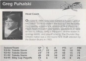 1994-95 Toledo Storm (ECHL) #NNO Greg Puhalski Back