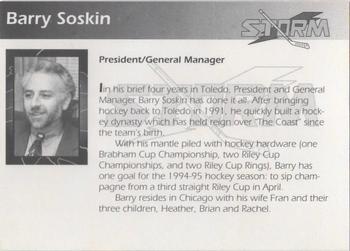 1994-95 Toledo Storm (ECHL) #NNO Barry Soskin Back