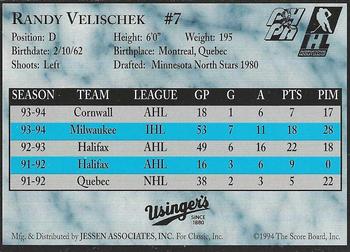 1994-95 Classic Milwaukee Admirals (IHL) #5 Randy Velischek Back