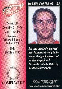 1994-95 Slapshot Detroit Jr. Red Wings (OHL) #2 Darryl Foster Back