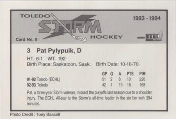 1993-94 Toledo Storm (ECHL) #9 Pat Pylypuik Back